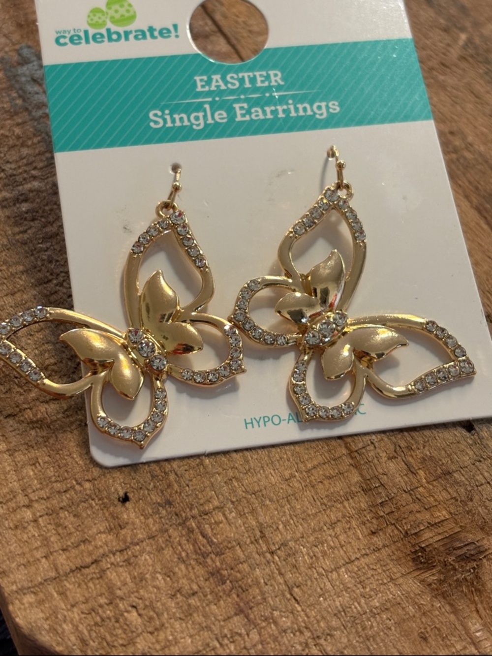 Gold Tone Rhinestone Butterfly Pierced Dangle earrings Earrings -